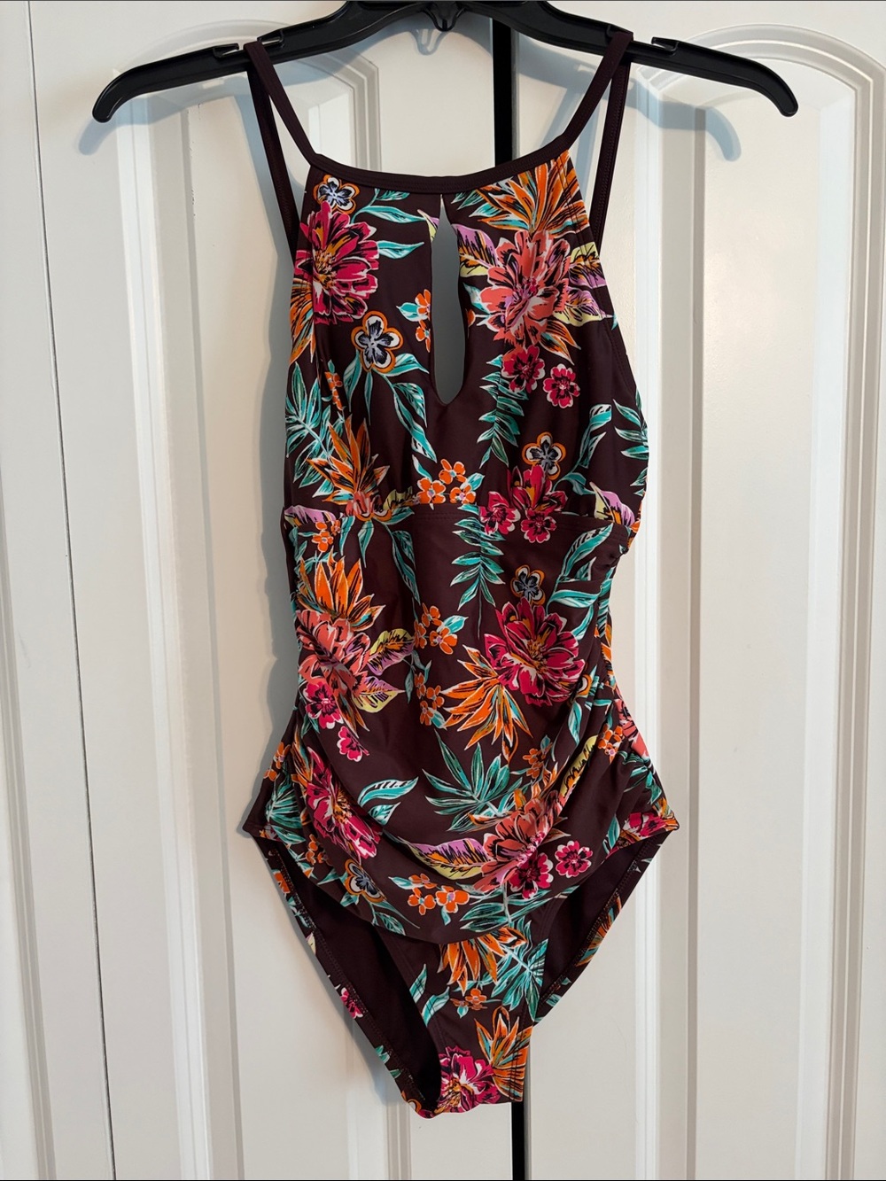 Floral Keyhole One-Piece Swimsuit - Brown Floral